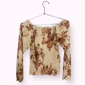 Y2K flower off shoulder graphic mesh top